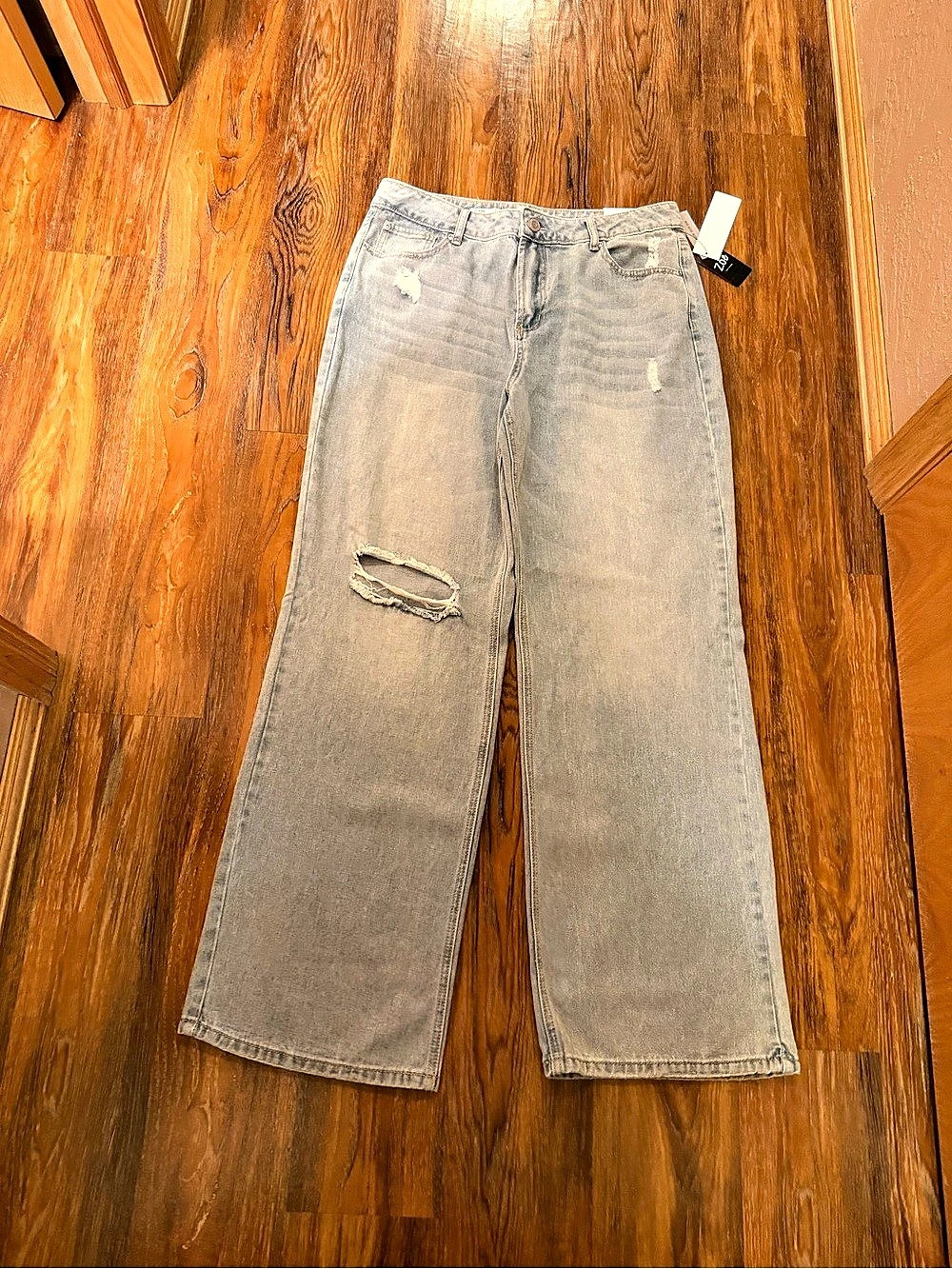 Zoe Distressed Wide Leg Jeans in Blue NWT